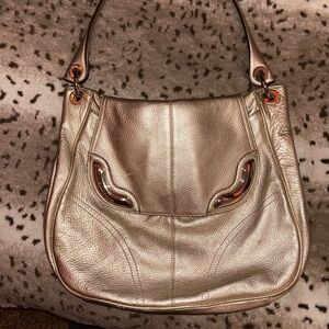 b. makowsky Metallic Silver Pebbled Leather Hobo